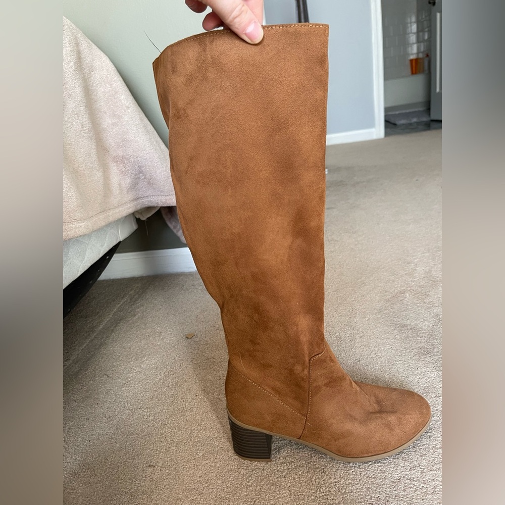 Brown Suede Knee-High Boots